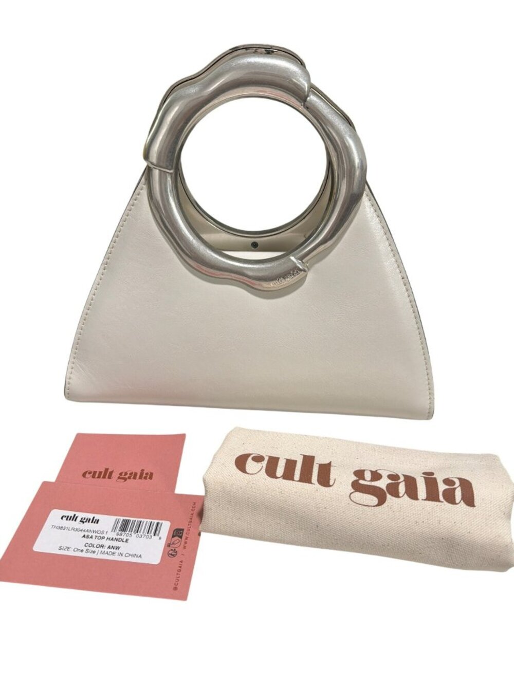 New Cult Gaia Asa Silver Handle Bag White Leather